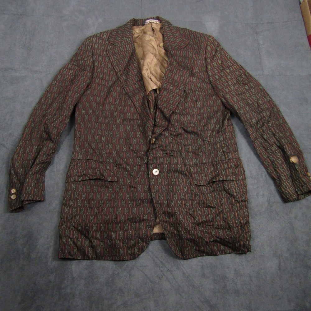 American Craftsmen Blazer Men Large Brown Equestrian Bit Print Vintage USA